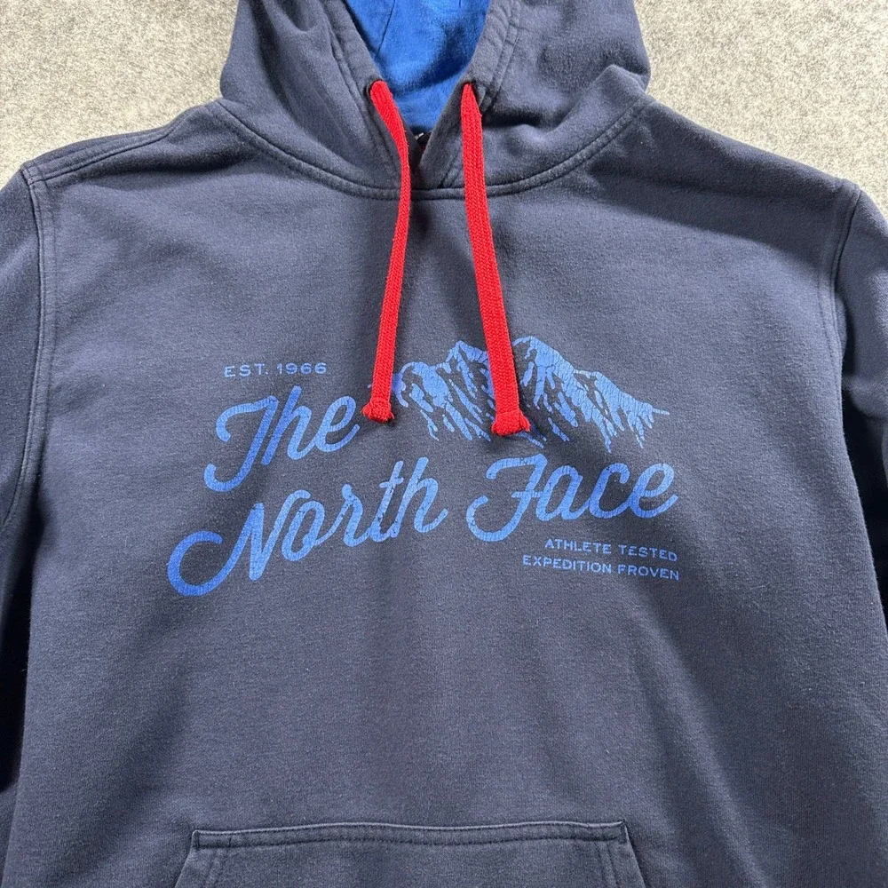 The North Face Hoodie‎ Mens Medium Navy Blue Graphic Fleece Pullover Sweatshirt